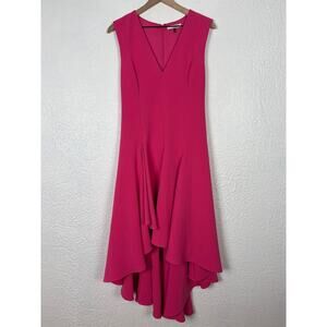 Halston Heritage Sleeveless V-Neck High Low Crepe Cocktail Dress Size 6